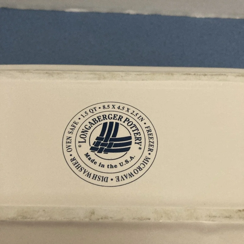 Longaberger Pottery Woven Traditions Blue 1.5 Quart Loaf Pan -8.5